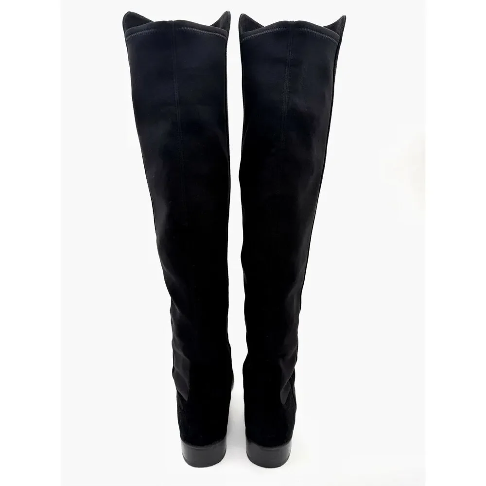 STUART WEITZMAN Black Suede 5050 Over The Knee Boots Size 8.5 Flat Block Heel